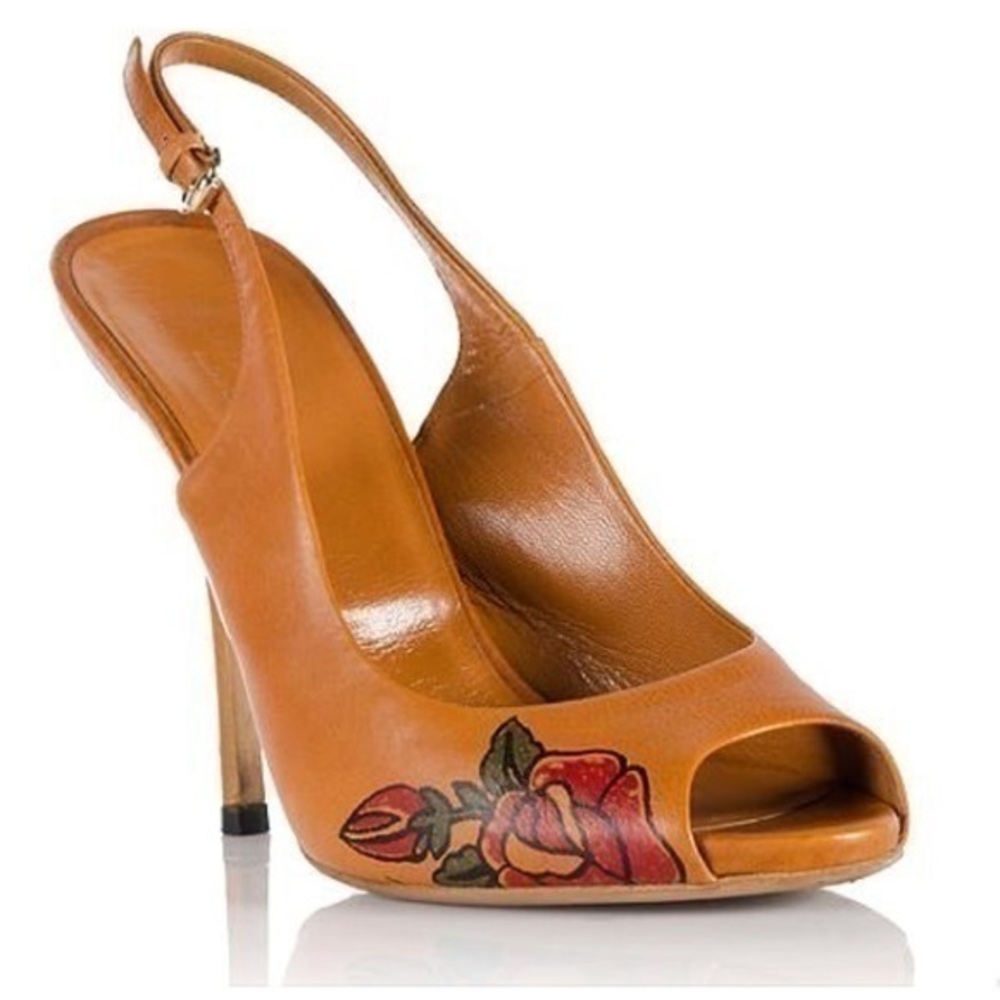 Gucci 37.5  Pioneer Rose Tattoo Leather Slingback Heels Shoes trades accepted